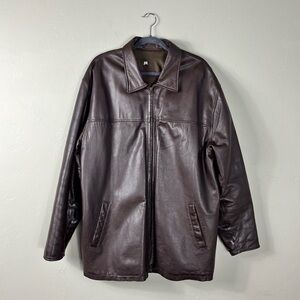 Dark Brown Leather Jacket Made in Mexico Collared Zip Up Jacket